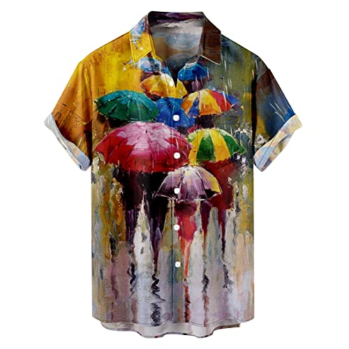 Leinenhemd Herren Kurzarm Bügelfrei Sommerhemde Freizeit Hemd Stehkragen Lässiges Funky Hawaiian Shirt Short Sleeve Kurzarmhemd Stehkragenhemd Beach Palmen Diverse Farben von Generic