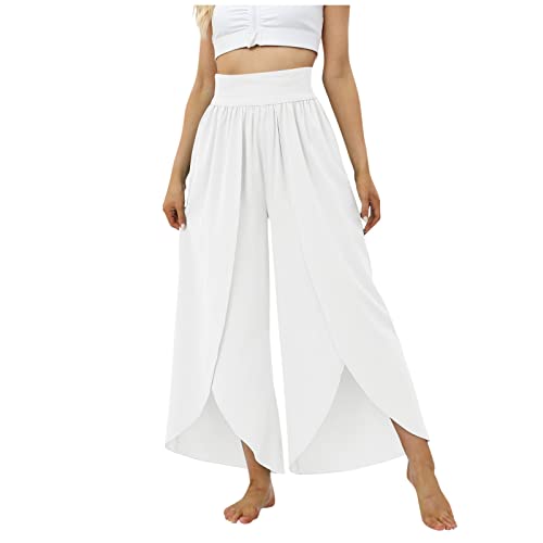 Leinenhose Damen Leichte Sommerhose, Wickelhose mit Schlitz Weites Bein Rüschen Hose Flowy Sommer Yogahose Leicht Luftige Plissee Bequeme Sporthose Laufhose kurz Damen dünne Jogginghose Herren von Generic