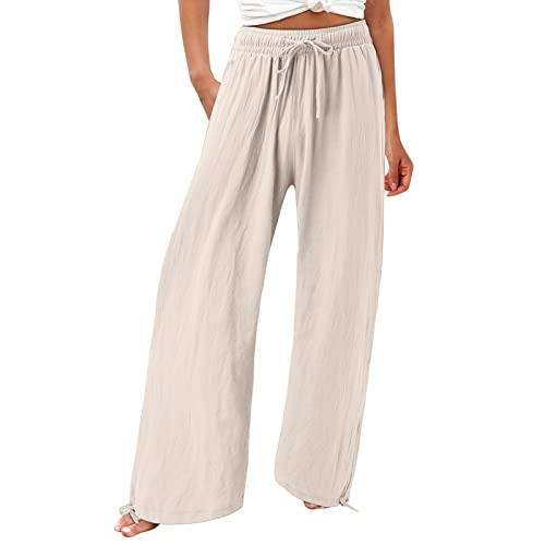 Leinenhose Damen Leichte Sommerhose, Wickelhose mit Schlitz Weites Bein Rüschen Hose Flowy Sommer Yogahose Leicht Luftige Plissee Bequeme Sporthose Linen Pants Women Haremshose Damen kurz 3/4 Kurze von Generic