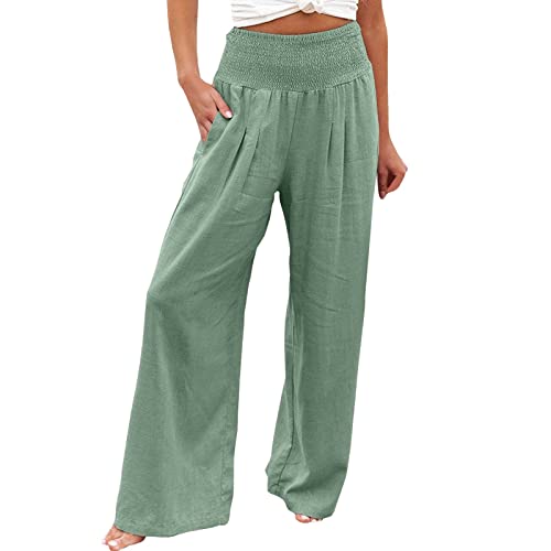 Leinenhose Damen Sommer High Waist Weite Hose Leichte Sommerhose Palazzo Hose Elegant Streetwear für Frauen Mädchen von Generic