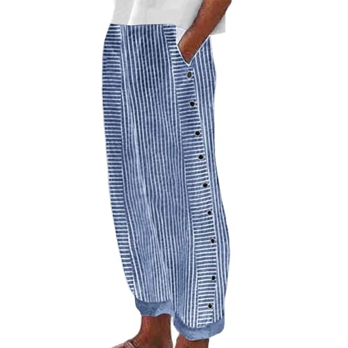 Leinenhose Damen Sommer Streifen Tasten High Waist Baggy 7/8 Lose Leinen Baumwolle Hose für Frauen Lang Sommerhose Damen Leicht Luftige Stoffhose Freizeithose Pumphose Yogahose Jogginghose Sporthose Leinenhose Damen Sommer Streifen Tasten High Waist Baggy 7/8 Lose Leinen Baumwolle Hose für Frauen Lang Sommerhose Damen Leicht Luftige Stoffhose Freizeithose Pumphose Yogahose Jogginghose Sporthose von Generic