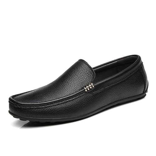 Loafer for Herren, einfarbig, runde Zehenpartie, Ledernähte, bequem, rutschfest, leicht, Hochzeit, lässig, Slip-on (Color : Schwarz, Size : 40 EU) von Generic