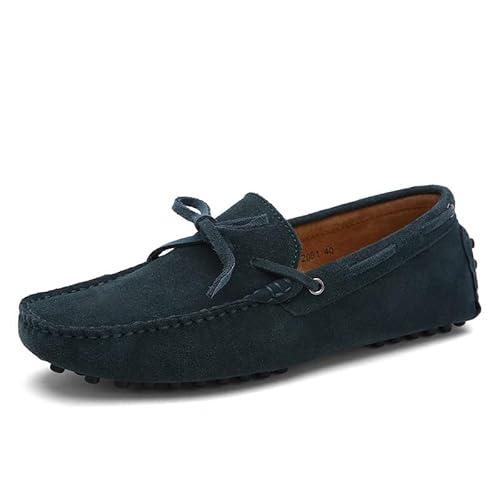 Loafer for Herren, quadratische Zehenpartie, Nubukleder, Mokassins, Fahr-Loafer, leicht, bequem, flexibel, klassisch, Party-Schlupfschuh(Color:Grün,Size:45.5 EU) von Generic