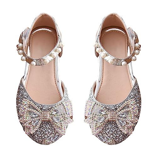 Mädchen Halbschuhe 35 Kleines Kind Mädchen Mary Jane Ballerina Schuhe Ballettschuhe Hochzeit Party Kleid Prinzessin Kinderschuhe Größe 26 (Silver, 33.5 Big Kids) von Generic