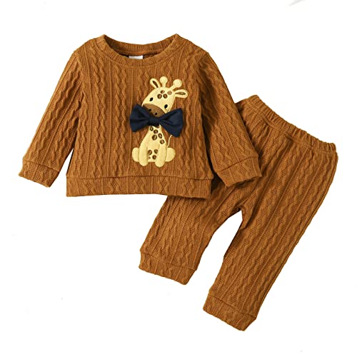 Mädchen Klamotten Baby Mädchen Herbst Winter Langarmshirts Einfarbig Hosen Hosen Giraffe Bestickt Freizeitanzug 2PC Sets Outfits Baby Kleidung Set Neugeborene (A, 12-18 Months) von Generic