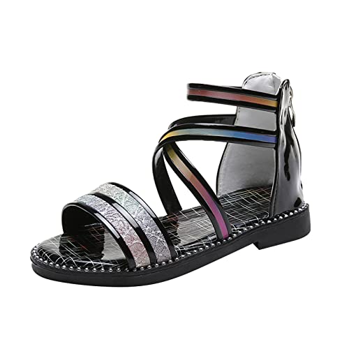 Mädchen Sandalen Mädchen Sandalen mit Reißverschluss Riemchensandalen Kleinkind Kleinkind Große Kinder Prinzessin Roman Schuhe Badeschuhe Baby (Black, 31 Little Child) von Generic