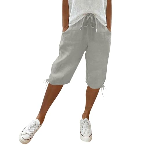 Damen Leinenhose Leicht Und Luftig Mittellange Hosen Locker Strandhose Mit Kordelzug Casual Pants Hohe Taille Freizeithose,Grau,XXL Damen Leinenhose Leicht Und Luftig Mittellange Hosen Locker Strandhose Mit Kordelzug Casual Pants Hohe Taille Freizeithose,Grau,XXL von Generic