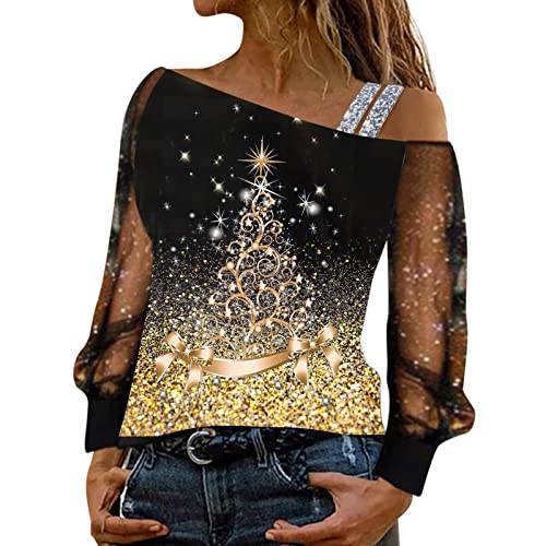 Mesh Langarm Weihnachts Bluse Damen Elegante Schulterfrei Glitzer Weihnachtspullover mit Weinglasmuster Christmas Tshirts Weihnachtsbluse Causal Langarmshirt Oberteil Sweatshirt Teenager Mädchen Mesh Langarm Weihnachts Bluse Damen Elegante Schulterfrei Glitzer Weihnachtspullover mit Weinglasmuster Christmas Tshirts Weihnachtsbluse Causal Langarmshirt Oberteil Sweatshirt Teenager Mädchen von Generic