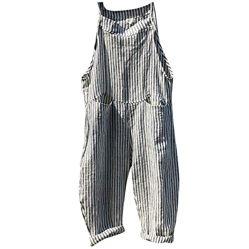 Minimalistischer Overall mit Taschen und V-Ausschnitt Jumpsuit Gestreifter Lätzchen Hose Mode Retro Latzhose Sommer Hosenanzug Daily Beiläufig Trägerhose Strampler Strand Playsuit Latzhosen von Generic