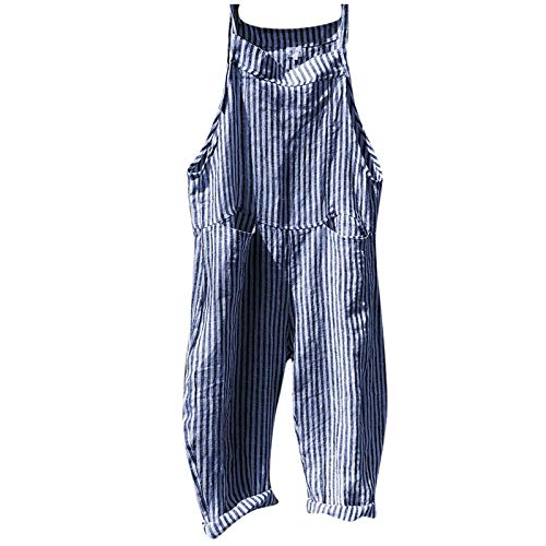 Minimalistischer Overall mit Taschen und V-Ausschnitt Jumpsuit Gestreifter Lätzchen Hose Mode Retro Latzhose Sommer Hosenanzug Daily Beiläufig Trägerhose Strampler Strand Playsuit Latzhosen von Generic