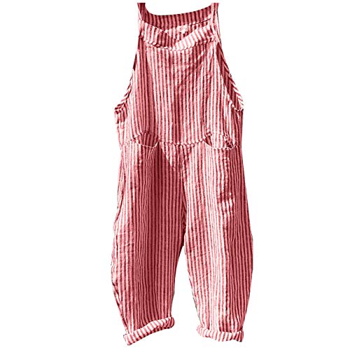 Minimalistischer Overall mit Taschen und V-Ausschnitt Jumpsuit Gestreifter Lätzchen Hose Mode Retro Latzhose Sommer Hosenanzug Daily Beiläufig Trägerhose Strampler Strand Playsuit Latzhosen von Generic