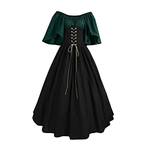 Mittelalter Kleidung Damen Gothic Kleider Halloween Karneval Kostüm Retro Ballkleid Cocktailkleid Festliches Kleider Karneval Kostüm Damen Abendkleid Bound Waist Elegantes Partykleid S-5XL von Generic