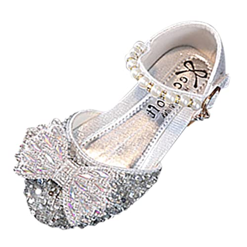 Mode Sommer Mädchen Sandalen Kleid Leistung Tanzschuhe Glänzende Strass Pailletten Schleife Perle Schnalle Schwarze Schuhe für Mädchen (Silver, 18-24 Months) von Generic