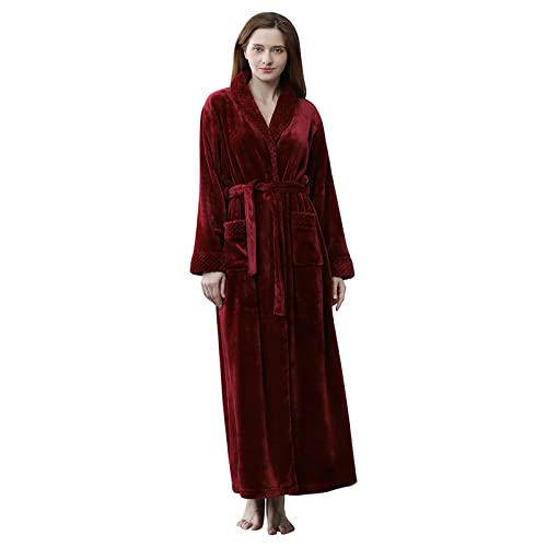 Morgenmantel Damen Baumwolle Loungewear Bademäntel für Frauen Kuschelige Sleepwear Bademantel mit Gürtel Warm Langarm Bademantel Damen Oversize Fleece Muster Morgenmantel Einteiliger Pyjama von Generic