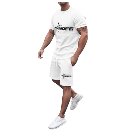 NOFS Herren Trainingsanzug Set Sommer Sportanzug 2 Teiliges Outfit Sport Set Kurzarm T-Shirt + Kurze Hose Sets Freizeitanzug Jogginganzug Zweiteiliges Set Weiß M NOFS Herren Trainingsanzug Set Sommer Sportanzug 2 Teiliges Outfit Sport Set Kurzarm T-Shirt + Kurze Hose Sets Freizeitanzug Jogginganzug Zweiteiliges Set Weiß M von Generic