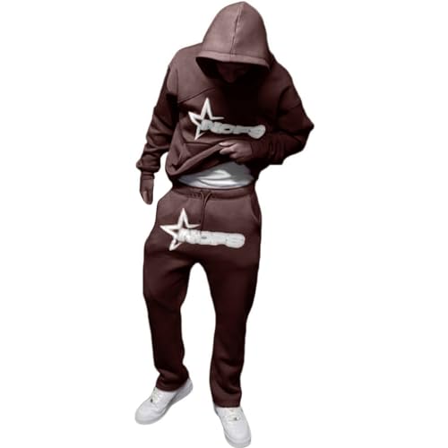 NOFS Jogginganzug Streetwear Tracksuit für Herren | Buchstaben Drucklose Hoodies und Jogginghosen Y2K Männer | Hip Hop Hose Trainingsanzüge Pullover Lässig Oberteile Braun S NOFS Jogginganzug Streetwear Tracksuit für Herren | Buchstaben Drucklose Hoodies und Jogginghosen Y2K Männer | Hip Hop Hose Trainingsanzüge Pullover Lässig Oberteile Braun S von Generic
