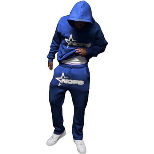 NOFS Jogginganzug Streetwear Tracksuit für Herren | Buchstaben Drucklose Hoodies und Jogginghosen Y2K Männer | Hip Hop Hose Trainingsanzüge Pullover Lässig Oberteile und Sporthosen von Generic