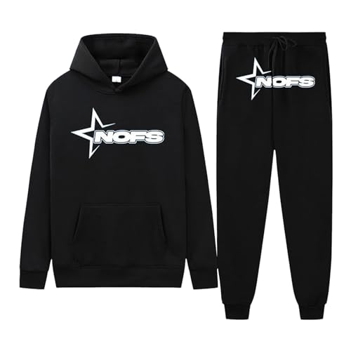 NOFS Streetwear Trainingsanzüge für Herren | Buchstaben Drucklose Hoodies und Jogginghosen Y2K Männer | Hip Hop Hose Streetwear Tracksuit Pullover Lässig Oberteile und Sporthosen Schwarz L von Generic