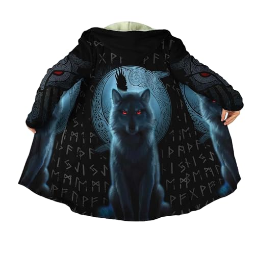 Nordisch Wolf Fleecejacke Herren, 3D Druck Fenrir Wolf Tattoo Hornschnalle Kaschmir Mantel, Winter Warm Verdickt Kapuzenumhang, Mode Lässige Sherpa Futter Parka, Viking Geschenke für Männer(Wolf,XL) Nordisch Wolf Fleecejacke Herren, 3D Druck Fenrir Wolf Tattoo Hornschnalle Kaschmir Mantel, Winter Warm Verdickt Kapuzenumhang, Mode Lässige Sherpa Futter Parka, Viking Geschenke für Männer(Wolf,XL) von Generic