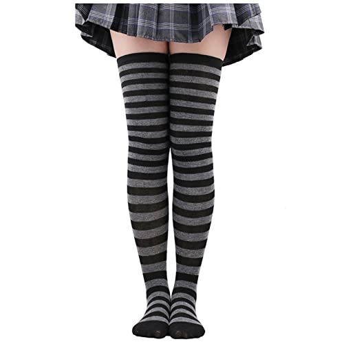 Oberschenkel Kniestrümpfe Damen Gestreift Overknees Strümpfe mit Streifen Strick Hohe Socken Thigh Highs Socks Karneval Kostüm für Frauen Mädchen Weihnachten Halloween Fasching Party Cosplay von Generic