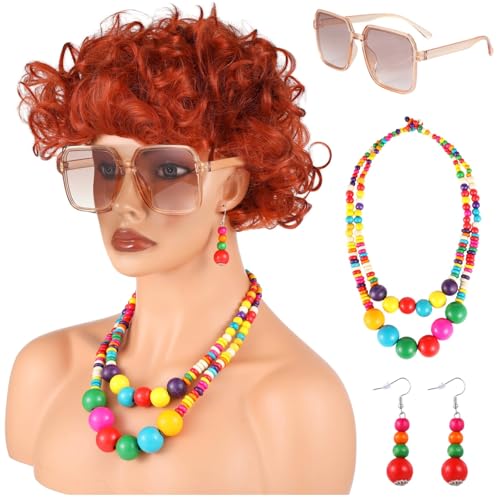 Orangefarbenes Halloween-Perücken-Set für Frauen, kommt mit Retro-Sonnenbrille und Perlenschmuck, hitzebeständig, perfekt für Kostümpartys und mehr Orangefarbenes Halloween-Perücken-Set für Frauen, kommt mit Retro-Sonnenbrille und Perlenschmuck, hitzebeständig, perfekt für Kostümpartys und mehr von Generic