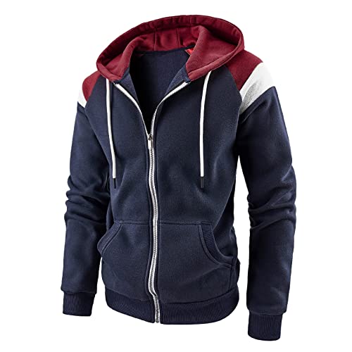 Outdoor Jacken für Herren, Tupfen Kordelzug Sweatjacke Durchgehender Langarm Mit Kapuze Pullover Sweater Slim Fit Langarmshirt SportshirtReißverschluss Kängurutasche Kapuzenpullover (blau,XL) von Generic