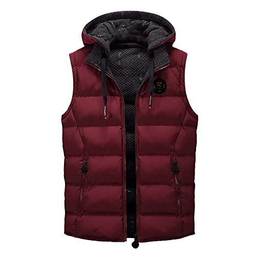 Outdoor Weste Herren Sportweste Leichte Puffer Winter Warme Arbeitsweste Übergrößen Festliche Mit Reißverschluss Taschen Pufferweste Zip Up Weste Große Größen Ärmellose Halloween Jacke Rot L von Generic