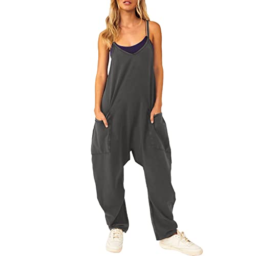 Overall Damen Sommer Baggy Jumpsuit Festlich Latzhose Arbeitshose Minimalistischer V-Ausschnitt Mit Taschen Arbeitslatzhose Rheinwing Jumper Einfarbiger Latzhosen Sonas Gartenhose Cider Kleidung von Generic