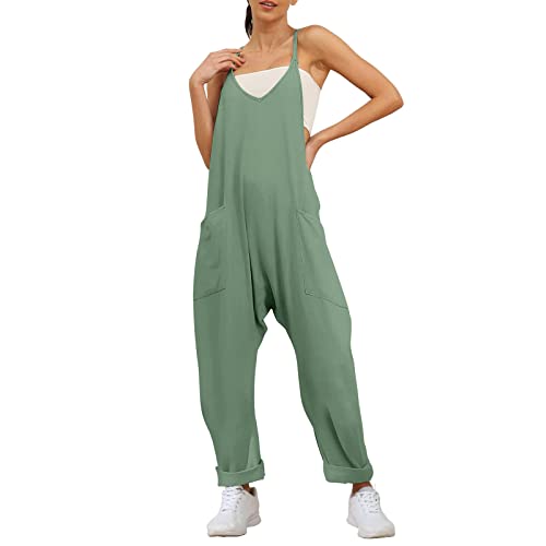 Overall Damen Sommer Baggy Jumpsuit Festlich Latzhose Arbeitshose Minimalistischer V-Ausschnitt Mit Taschen Arbeitslatzhose Rheinwing Jumper Einfarbiger Latzhosen Sonas Gartenhose Cider Kleidung von Generic