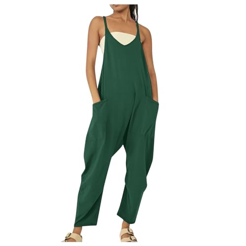 Overall Damen Sommer Baggy Jumpsuit Festlich Latzhose Arbeitshose Minimalistischer V-Ausschnitt Mit Taschen Arbeitslatzhose Rheinwing Jumper Einfarbiger Latzhosen Sonas Gartenhose Cider Kleidung von Generic