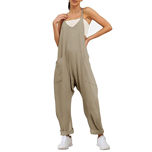 Overall Damen Sommer Baggy Jumpsuit Festlich Latzhose Arbeitshose Minimalistischer V-Ausschnitt Mit Taschen Arbeitslatzhose Rheinwing Jumper Einfarbiger Latzhosen Sonas Gartenhose Cider Kleidung von Generic