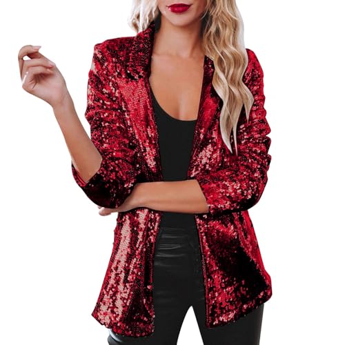 Pailletten Blazer Damen mit Glitzer Langarm Bomberjacke Slim Fit Pailletten Jacke Kurz Sakko Blazermantel Party Outwear Cardigan Mädchen Anzugjacke Elegant Glänzend Outfits Clubwear Oberteile von Generic