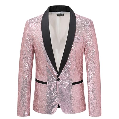 Pailletten Blazer Herren Pailletten Sakko Gold Glitzer Blazer Slim Fit Hochzeit Mantel Langarm Anzugjacke Mantel Herrenjacke 70er Disco Party Performance-Kostüm für Hochzeit Karneval Faschingkostüm von Generic