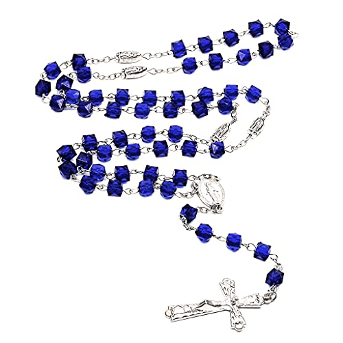 Persönlichkeitshalskette, katholische quadratische Halskette mit blauen Glasperlen, kreativer Anhänger, langlebige Zinklegierung, Geschenke für Teenager-Mädchen, Pulloverkettenschmuck von Generic