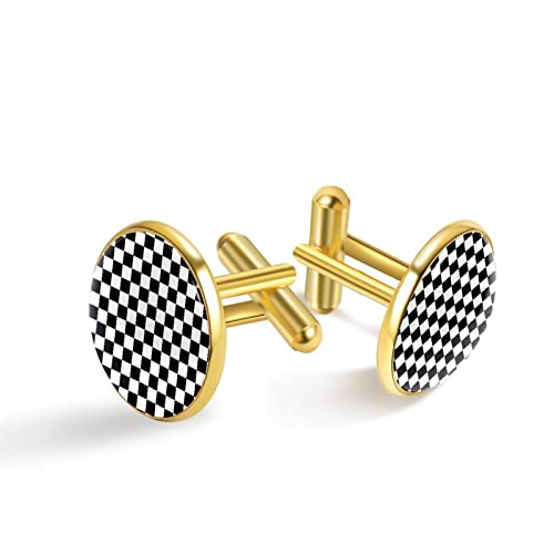 Personalisierte Gold Manschettenknöpfe für Smoking Hemd Schwarz Weiß Quadrat Schachbrett, 20mm*20mm, Edelstahl, Künstlicher Quarz Personalisierte Gold Manschettenknöpfe für Smoking Hemd Schwarz Weiß Quadrat Schachbrett, 20mm*20mm, Edelstahl, Künstlicher Quarz von Generic