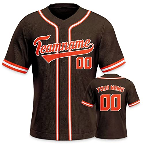 Personalisiertes Baseball Trikot 3D Stickerei/Druck Trikot Shirt mit Deinem Namen und Nummer Hip-Hop-Sportuniform für Herren Damen Kinder Fantrikot Braun von Generic