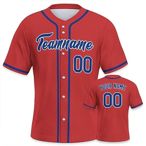 Personalisiertes Baseball Trikot Jersey personalisierte Baseball Uniform Sport Shirts Hip Hop Button Down Baseball Shirts Name und Nummer Logo für Männer und Frauen rot blau von Generic