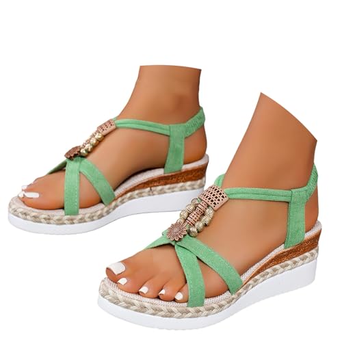 Plateau Sandalen Damen Sommer Strass Perlen Keilsandalen Bequem Boho Espadrilles Elegan Offene Sandalette Plateau Sandalen Damen Sommer Strass Perlen Keilsandalen Bequem Boho Espadrilles Elegan Offene Sandalette von Generic