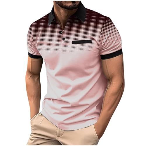 Poloshirt Herren Kurzarm T-Shirts Sommer T-Shirt Freizeit Polo Shirt Basic Poloshirts Golf Polohemd Casual Sommershirts Leichte Shirts mit Knopfleiste Deals Rosa M von Generic