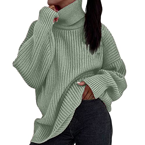 Pullover Damen, Damen Pullover Rollkragen Lässig Strickpullover Warm Langarm Rollkragenpullover Oversize Locker Sweater Einfarbig Dicker Sweatshirt Pulli Winter Elegant Strickpulli von Generic