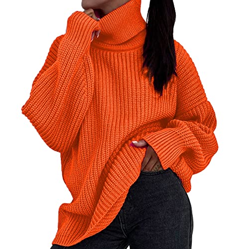 Pullover Damen, Damen Pullover Rollkragen Lässig Strickpullover Warm Langarm Rollkragenpullover Oversize Locker Sweater Einfarbig Dicker Sweatshirt Pulli Winter Elegant Strickpulli von Generic