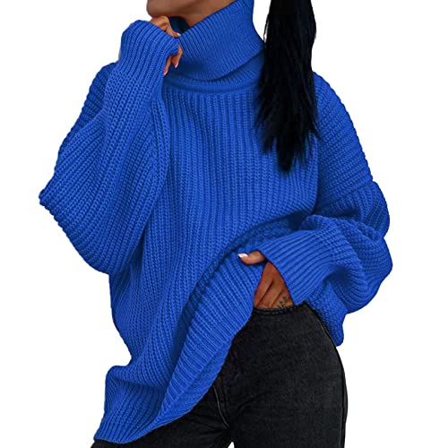 Pullover Damen, Damen Pullover Rollkragen Lässig Strickpullover Warm Langarm Rollkragenpullover Oversize Locker Sweater Einfarbig Dicker Sweatshirt Pulli Winter Elegant Strickpulli von Generic