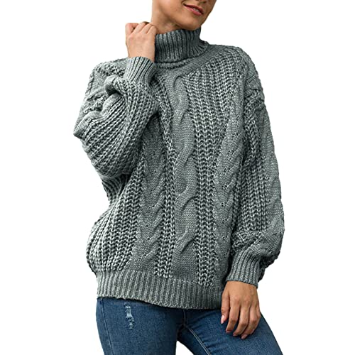 Pullover Damen, Damen Pullover Rollkragen Lässig Strickpullover Warm Langarm Sweater Einfarbig Zopfmuster Rollkragenpullover Oversize Lose Sweatshirt Pulli Winter Elegant Strickpulli von Generic