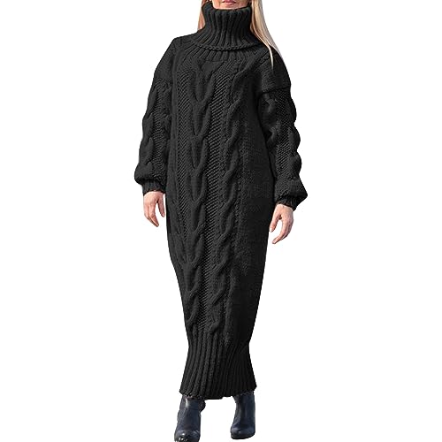 Pullover Damen, Damen Pullover Rollkragen Strickpullover Lässig Warm Rollkragenpullover Strickkleid Langarm Oversize Sweater Kleid Winter Lange Strickpulli Longpullover Winterkleid von Generic