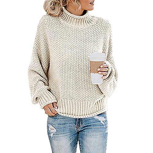 Pullover Damen, Pullover Damen Rollkragen Langarmshirt Hoodie Damen Oversize Strick Rollkragen Pullover Oversize Fledermausärmel Strickpullover Langarm Elegant Grobstrickpullover (A05,XL) von Generic