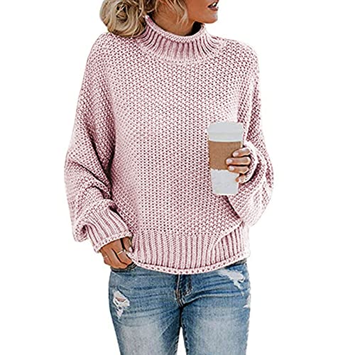 Pullover Damen, Pullover Rollkragen Damen Cloud 5Ive Langarmshirt Damen Schwarz Strick Rollkragen Pullover Oversize Fledermausärmel Strickpullover Langarm Elegant Grobstrickpullover (A06,S) von Generic