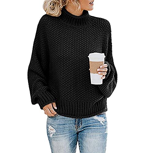 Pullover Damen, Pullover Rollkragen Damen Rollkragenpullover Sexy Oberteil Damen Strick Rollkragen Pullover Oversize Fledermausärmel Strickpullover Langarm Elegant Grobstrickpullover (A06,XL) von Generic