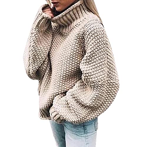 Pullover Damen, Rollkragenpullover Strickpullover Damen Oversize Rollkragen Pullover Grobstrick Winterpullover Strickpulli Sweater lässig Outwear Casual elegant von Generic