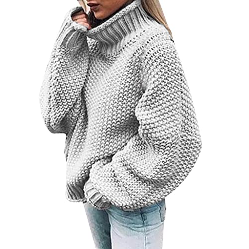 Pullover Damen, Rollkragenpullover Strickpullover Damen Oversize Rollkragen Pullover Grobstrick Winterpullover Strickpulli Sweater lässig Outwear Casual elegant von Generic