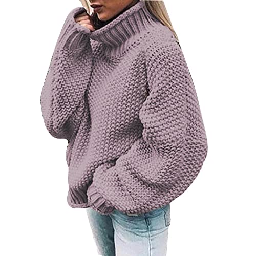 Pullover Damen, Rollkragenpullover Strickpullover Damen Oversize Rollkragen Pullover Grobstrick Winterpullover Strickpulli Sweater lässig Outwear Casual elegant von Generic